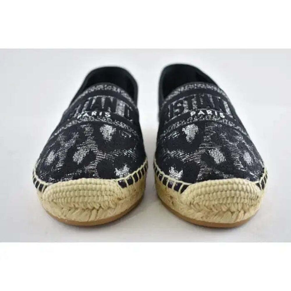 Dior Granville Mizza Lurex Embroidered Black Grey Silver Logo Espadrille Flat 37 - Picture 6 of 12